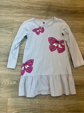 Tea Collection Kids 5 Light Purple Butterfly Long Sleeve Dress with ruffles